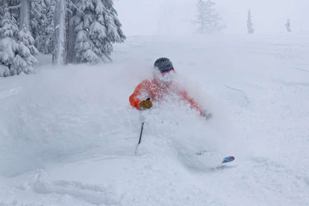 Skier in deep powder at Willamette Pass Ski Resort