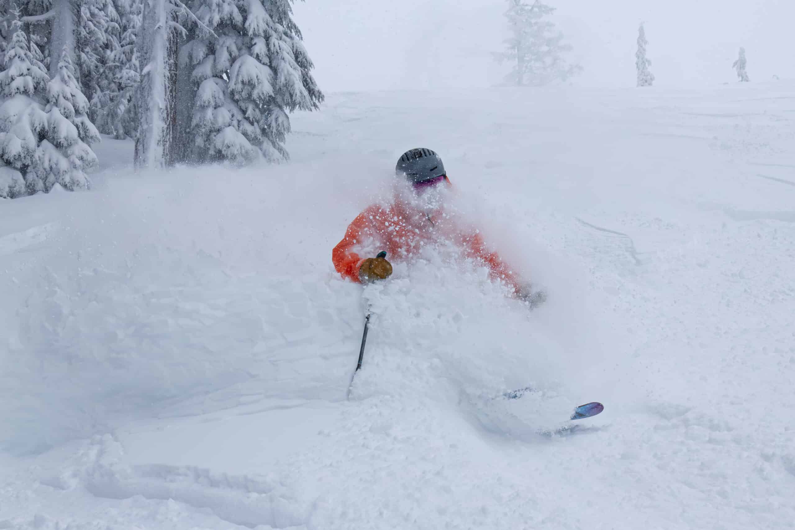 Skier in deep powder at Willamette Pass Ski Resort