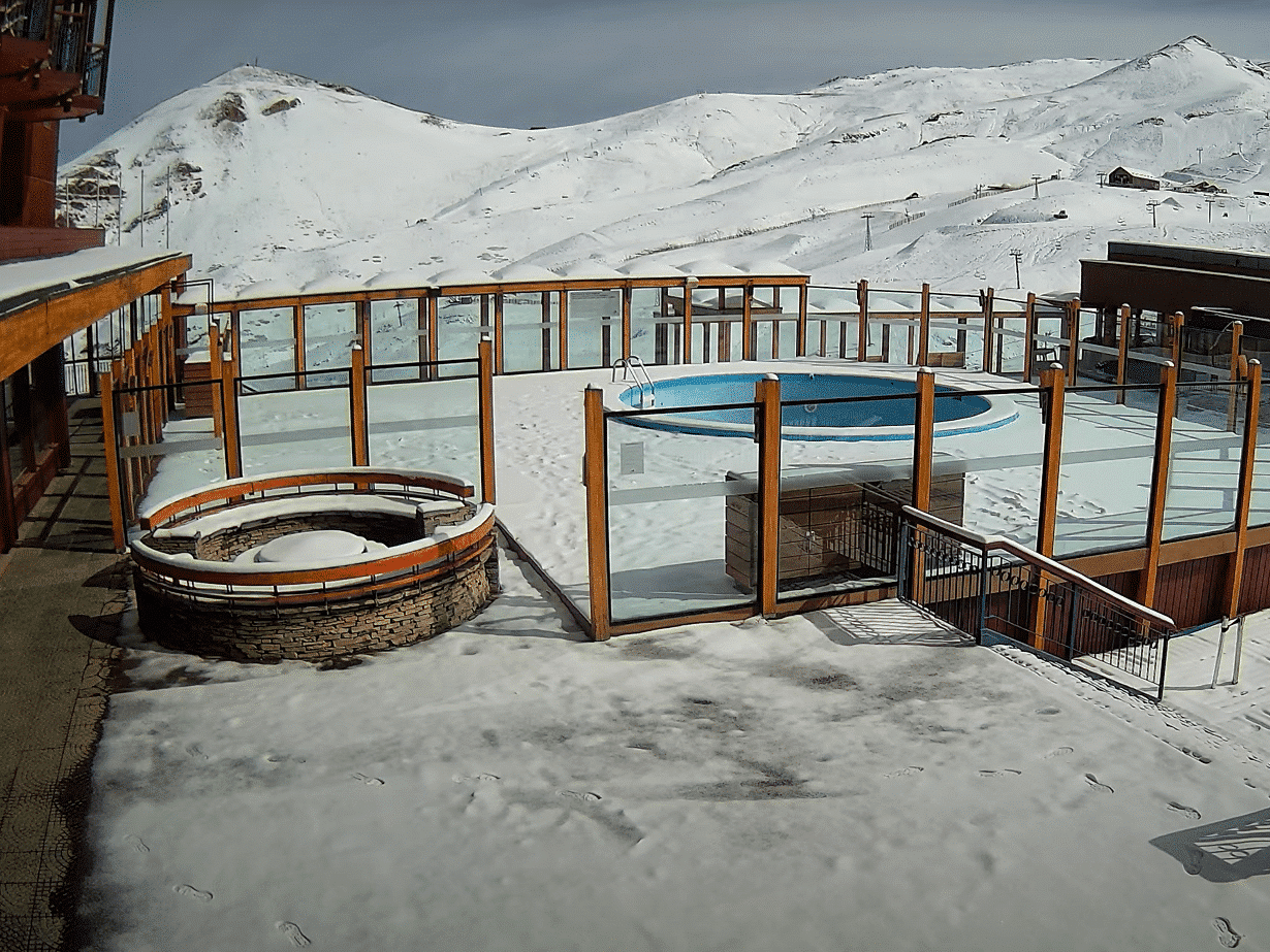 Valle Nevado ski resort in Chile having their first snowfall of the 2025 season in March
